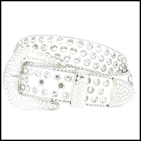 Western Rhinestone Studded Belt Faux Leather Cowgirl Cowboy Style Wide main image 5